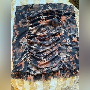 Free People Floral Mini Skirt - Black and Orange
